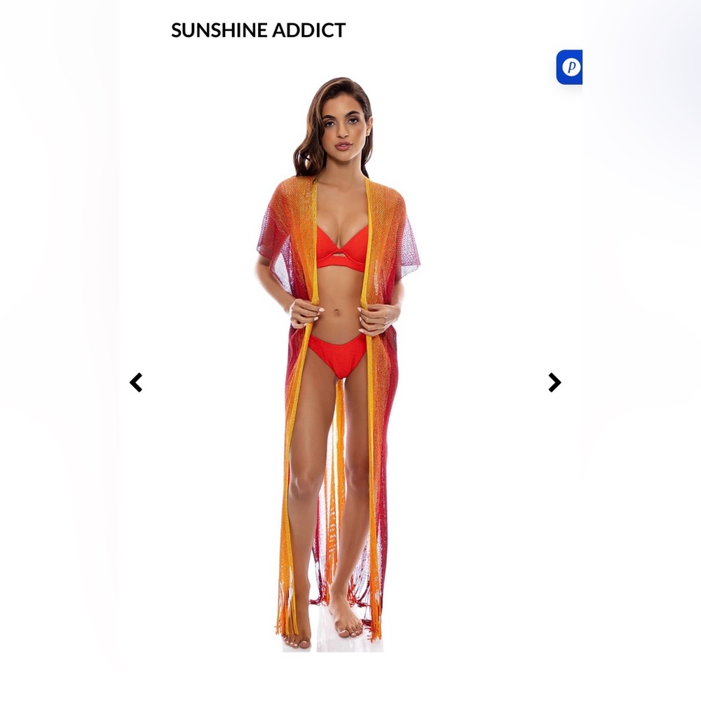 Luli Fama Red and Orange Swim Long Caftan Cover Up